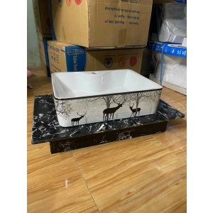Chậu Lavabo Đặt Bàn Vuông Vân Hươu C02