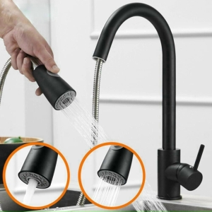 Vòi Rửa Chén Nano Đen Nóng Lạnh Có Dây Rút 